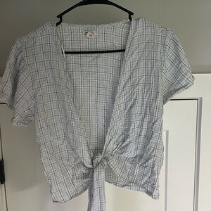 Billabong Black and White Tie Front Cap Sleeve Crop Blouse